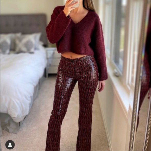 ZARA SEQUIN TOP & PANT SET - Size XS & S . Color - Red, Orange, Brown - Picture 15 of 16
